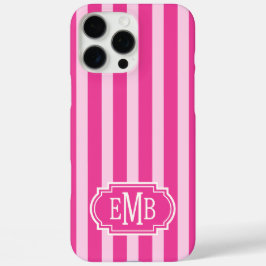 Hot Pink and Pink Monogrammed Stripes iPhone 16 Pro Maxケース