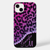 Hot Pink and Rhinestone Leopard Glitter Monogram iPhoneケース (裏面)