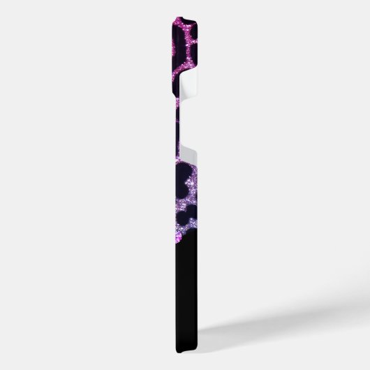 Hot Pink and Rhinestone Leopard Glitter Monogram iPhoneケース (左側面)