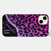 Hot Pink and Rhinestone Leopard Glitter Monogram iPhoneケース (裏面横)