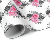 Hot Pink and Silver Elegant Flowers ラッピングペーパー (ロールコーナー)