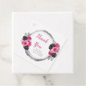 Hot Pink and Silver Elegant Flowers Birthday Party フェイバータグ (インサイチュ)