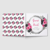 Hot Pink and Silver Elegant Flowers Sweet Sixteen ゲストブック (全面)