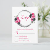 Hot Pink and Silver Elegant Flowers Sweet Sixteen 出欠カード (スタンド正面)