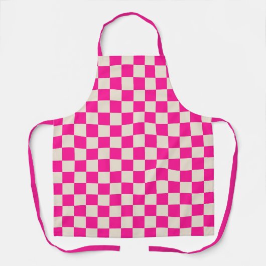 Hot pink and tan checkerboard pattern エプロン (正面)