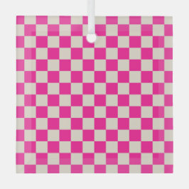 Hot pink and tan checkerboard pattern ガラスオーナメント