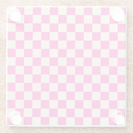 Hot pink and tan checkerboard pattern ガラスコースター (裏面)