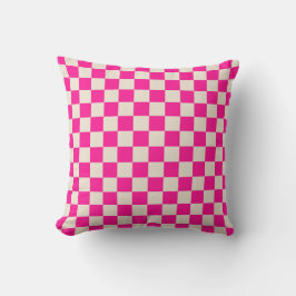 Hot pink and tan checkerboard pattern クッション