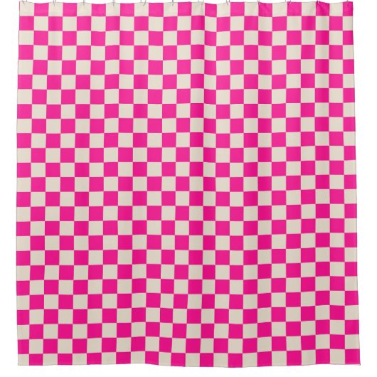 Hot pink and tan checkerboard pattern シャワーカーテン (正面)