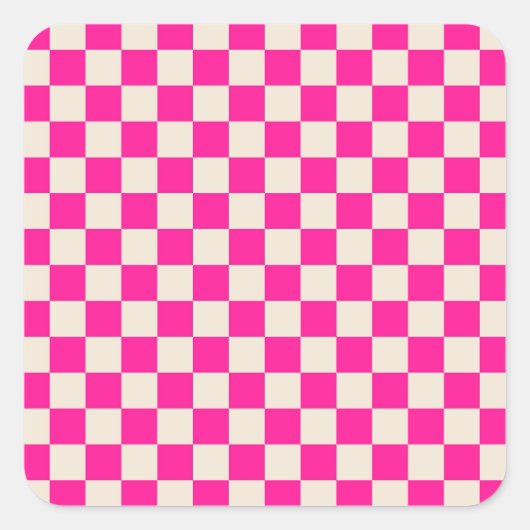 Hot pink and tan checkerboard pattern スクエアシール (正面)