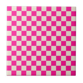 Hot pink and tan checkerboard pattern タイル