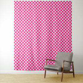Hot pink and tan checkerboard pattern タペストリー