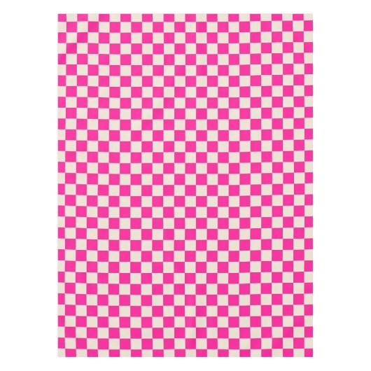 Hot pink and tan checkerboard pattern テーブルクロス (正面)
