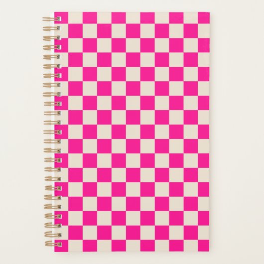 Hot pink and tan checkerboard pattern プランナー手帳 (正面)