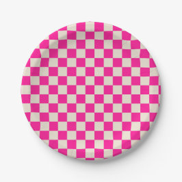 Hot pink and tan checkerboard pattern ペーパープレート