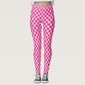 Hot pink and tan checkerboard pattern レギンス (正面)