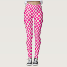 Hot pink and tan checkerboard pattern レギンス
