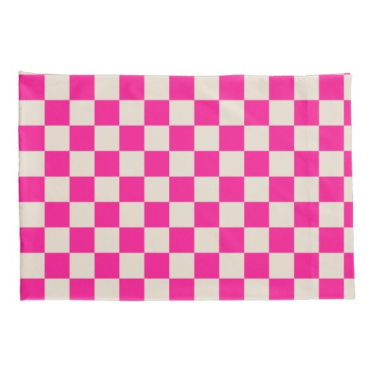Hot pink and tan checkerboard pattern 枕カバー (裏面-右)