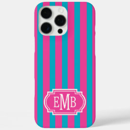 Hot Pink and Turquoise Monogrammed Stripes iPhone 16 Pro Maxケース