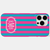 Hot Pink and Turquoise Monogrammed Stripes Case-Mate iPhoneケース (裏面 (横))