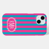 Hot Pink and Turquoise Monogrammed Stripes Case-Mate iPhoneケース (裏面 (横))