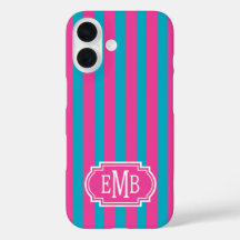 Hot Pink and Turquoise Monogrammed Stripes