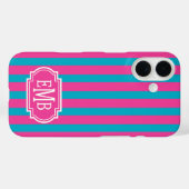Hot Pink and Turquoise Monogrammed Stripes Case-Mate iPhoneケース (裏面 (横))