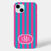 Hot Pink and Turquoise Monogrammed Stripes Case-Mate iPhoneケース (裏面)