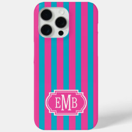 Hot Pink and Turquoise Monogrammed Stripes iPhone 15 Pro Maxケース