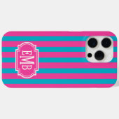 Hot Pink and Turquoise Monogrammed Stripes Case-Mate iPhoneケース (裏面 (横))