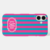 Hot Pink and Turquoise Monogrammed Stripes Case-Mate iPhoneケース (裏面 (横))