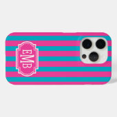 Hot Pink and Turquoise Monogrammed Stripes Case-Mate iPhoneケース (裏面 (横))