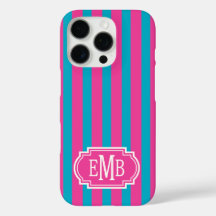 Hot Pink and Turquoise Monogrammed Stripes
