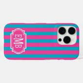 Hot Pink and Turquoise Monogrammed Stripes Case-Mate iPhoneケース (裏面 (横))