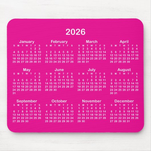 Hot Pink and White 2026 Calendar マウスパッド (正面)