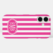 Hot Pink and White Monogrammed Stripes Case-Mate iPhoneケース (裏面 (横))