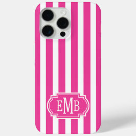 Hot Pink and White Monogrammed Stripes iPhone 15 Pro Maxケース