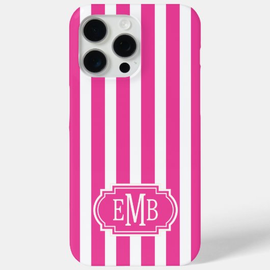 Hot Pink and White Monogrammed Stripes Case-Mate iPhoneケース (裏面)