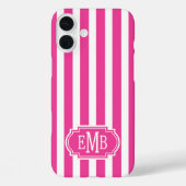 Hot Pink and White Monogrammed Stripes Case-Mate iPhoneケース (裏面)
