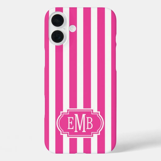 Hot Pink and White Monogrammed Stripes Case-Mate iPhoneケース (裏面)