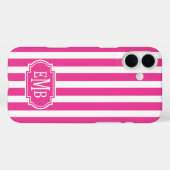 Hot Pink and White Monogrammed Stripes Case-Mate iPhoneケース (裏面 (横))