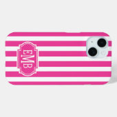 Hot Pink and White Monogrammed Stripes Case-Mate iPhoneケース (裏面 (横))