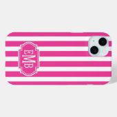 Hot Pink and White Monogrammed Stripes Case-Mate iPhoneケース (裏面 (横))