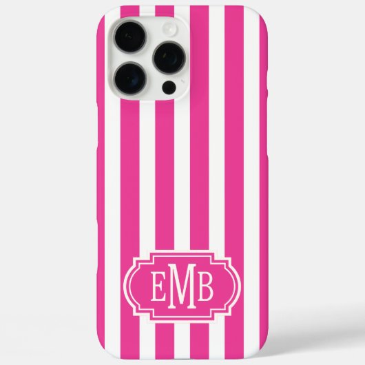 Hot Pink and White Monogrammed Stripes  Case-Mate iPhoneケース (裏面)