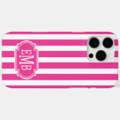 Hot Pink and White Monogrammed Stripes  Case-Mate iPhoneケース (裏面 (横))