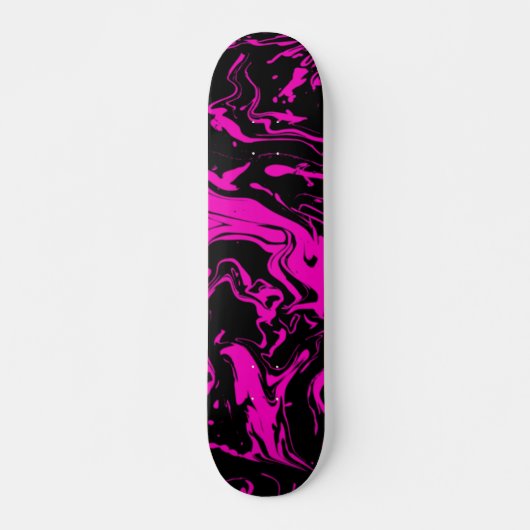 Hot Pink black abstract swirls スケートボード (正面)