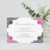 Hot Pink Black Floral Lace Wedding Accommodation エンクロージャーカード (スタンド正面)