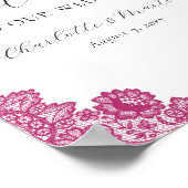 Hot Pink Black Floral Lace Wedding Welcome Sign ポスター (角)
