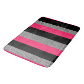 Hot Pink Black Gray Glitter Stripe Bold Glam Rock バスマット (アングル)