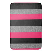 Hot Pink Black Gray Glitter Stripe Bold Glam Rock バスマット (正面縦)